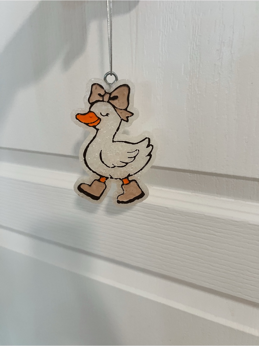 White goose Freshie with Tan Bow and Boots
